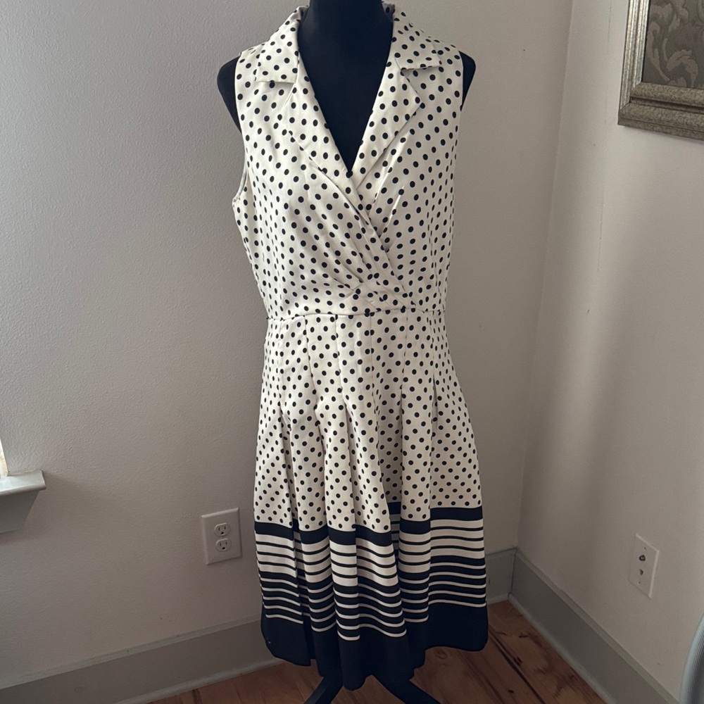 Jessica Howard Polka Dot Sleeveless Dress - Black and White fit & flare Sz 12